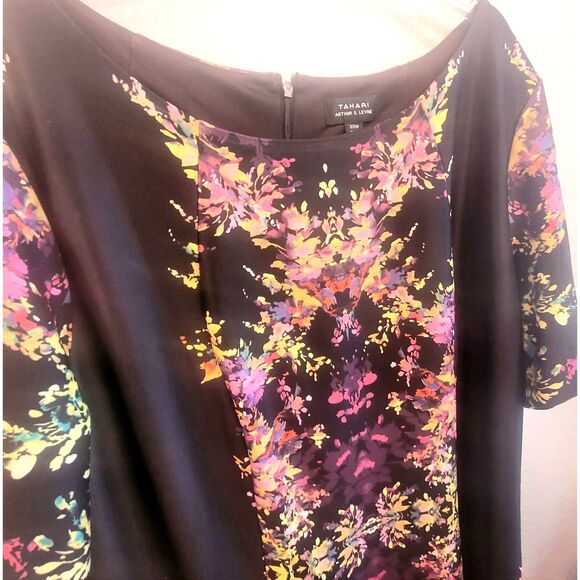 Tahari Black A-Line Floral Dress 20W Women's Plus Knee-Length Spandex Spring - Picture 2 of 9